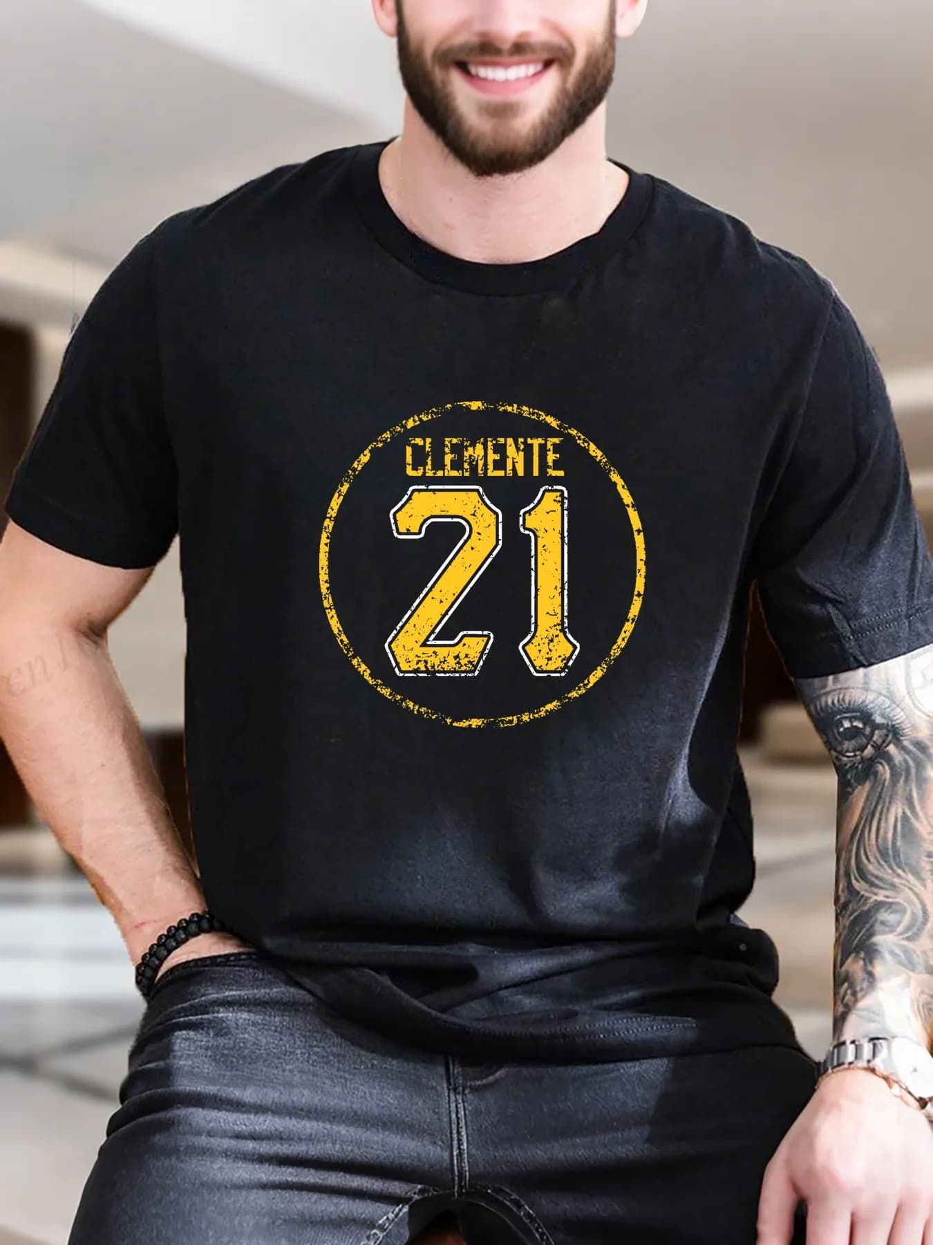 T-shirt stampata in cotone da uomo di nuova moda di arrivo Logo giallo bianco con numero 21 Design traspirante morbido per abbigliamento casual alla moda