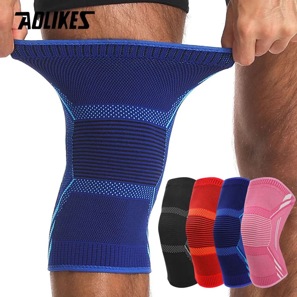 AOLIKES 1 pezzo di supporto per ginocchio sportivo, ginocchiere antiscivolo per il dolore al ginocchio, donne e uomini, ginocchiere a compressione per la corsa in bicicletta