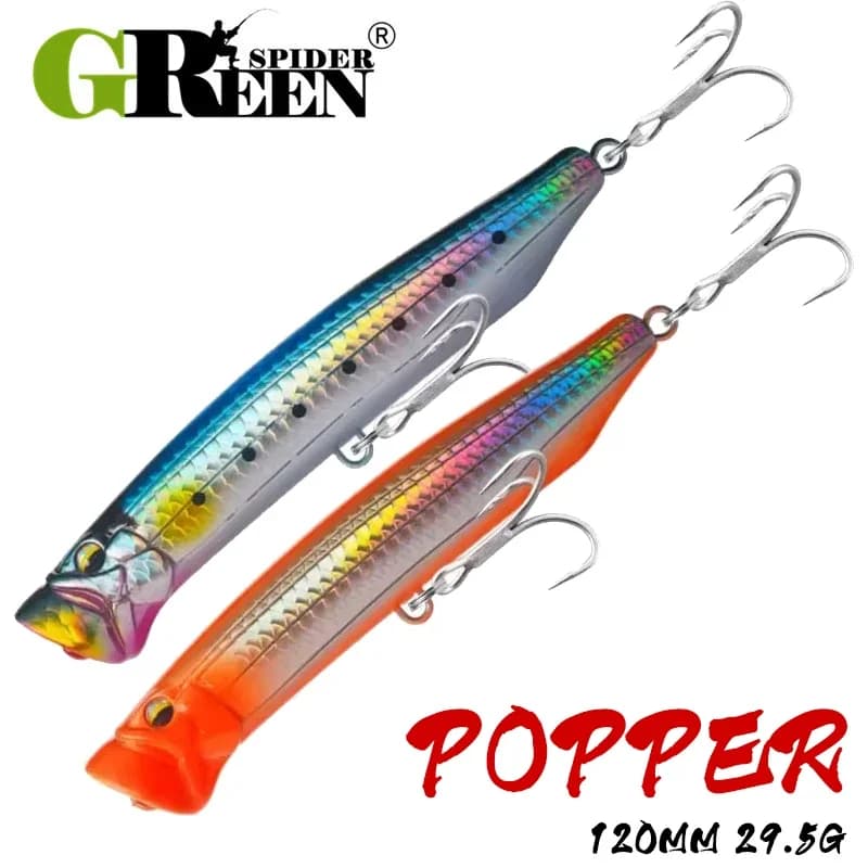 GREENSPIDER Nuovo 120mm 29.5g Topwater Slim Popper Lure Mare Galleggiante Richiamo di Pesca Amberjack Kingfish Tonno GT Esca