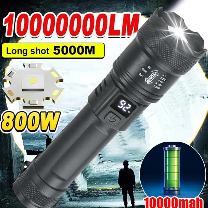 High Power LED Flashlight 2000LM Tactical Flashlight with LED Light Charging USB Lantern with Emergency Zoom for Camping Fishing