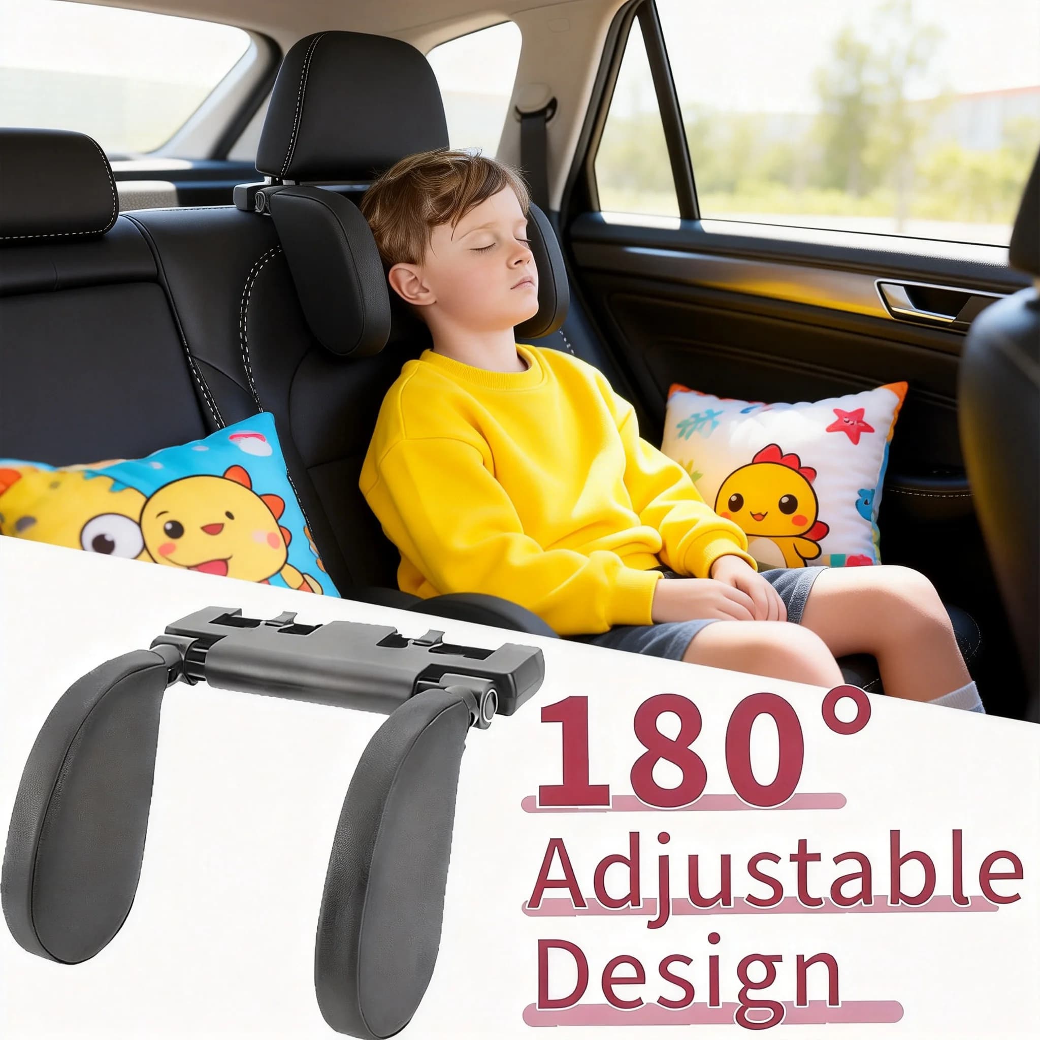 Cuscino Poggiatesta per Auto da Viaggio 180 ° Poggiatesta per auto regolabile in memory foam ispessito, supporto per il collo, universale.