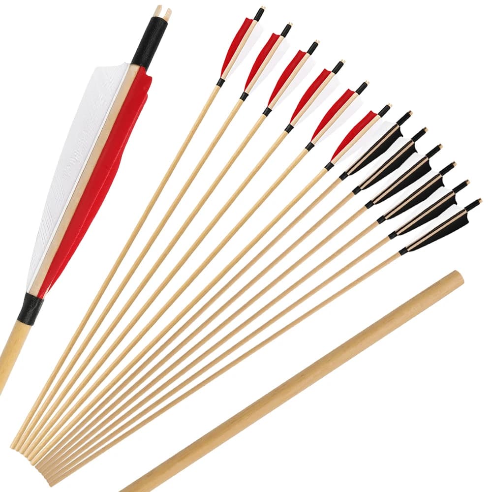 6/12 pezzi 8mm freccia in legno 80 cm indonesiano legno bianco 5 pollici tacchino piuma naturale tiro con l'arco allenamento bersaglio pratica principiante adolescente