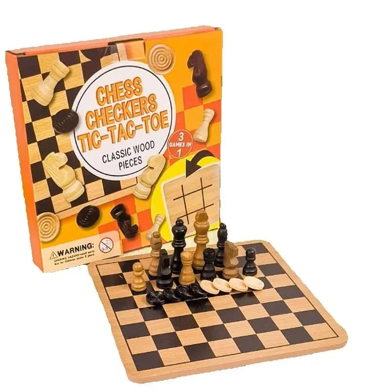 Set di Scacchi in Legno Bifacciale - Gioco da Tavolo Internazionale di Scacchi e Dama, Giocattolo Educativo a Tre Giochi