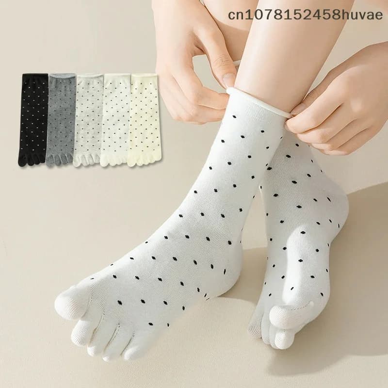 {MAX-66} 1 Pairs Toe Socks Women Middle Tube Five Finger Socks Cute Dots High Quality Cotton Crew Socks With Separate Fingers