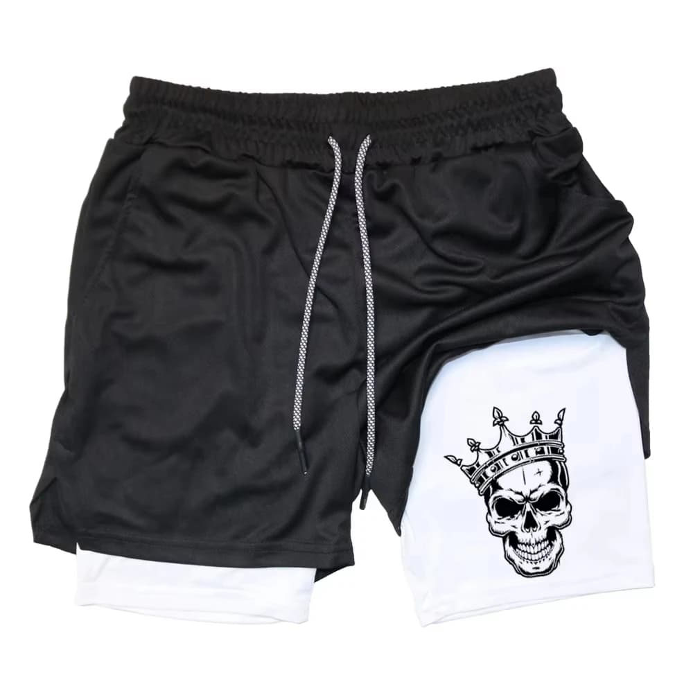 2025 New Men's Fitness Training Skinny Shorts Demon Print Summer 2 In 1 Quick Dry Gym Beach Jogging Shorts Outdoor Sportwear
