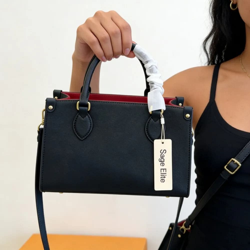 Sage Elite black tote bag with red lining – Elegant women's shoulder bag, fashionable bag with upper handle for everyday use