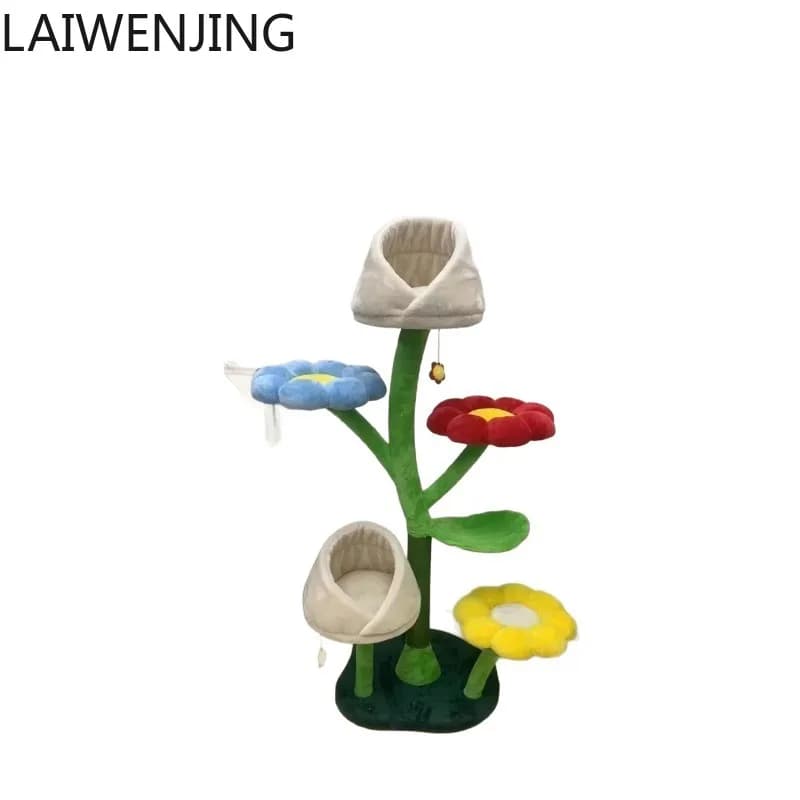 HLZ Struttura per arrampicata su fiori per albero per gatti, piattaforma per saltare per gatti di medie dimensioni, casetta per gatti integrata