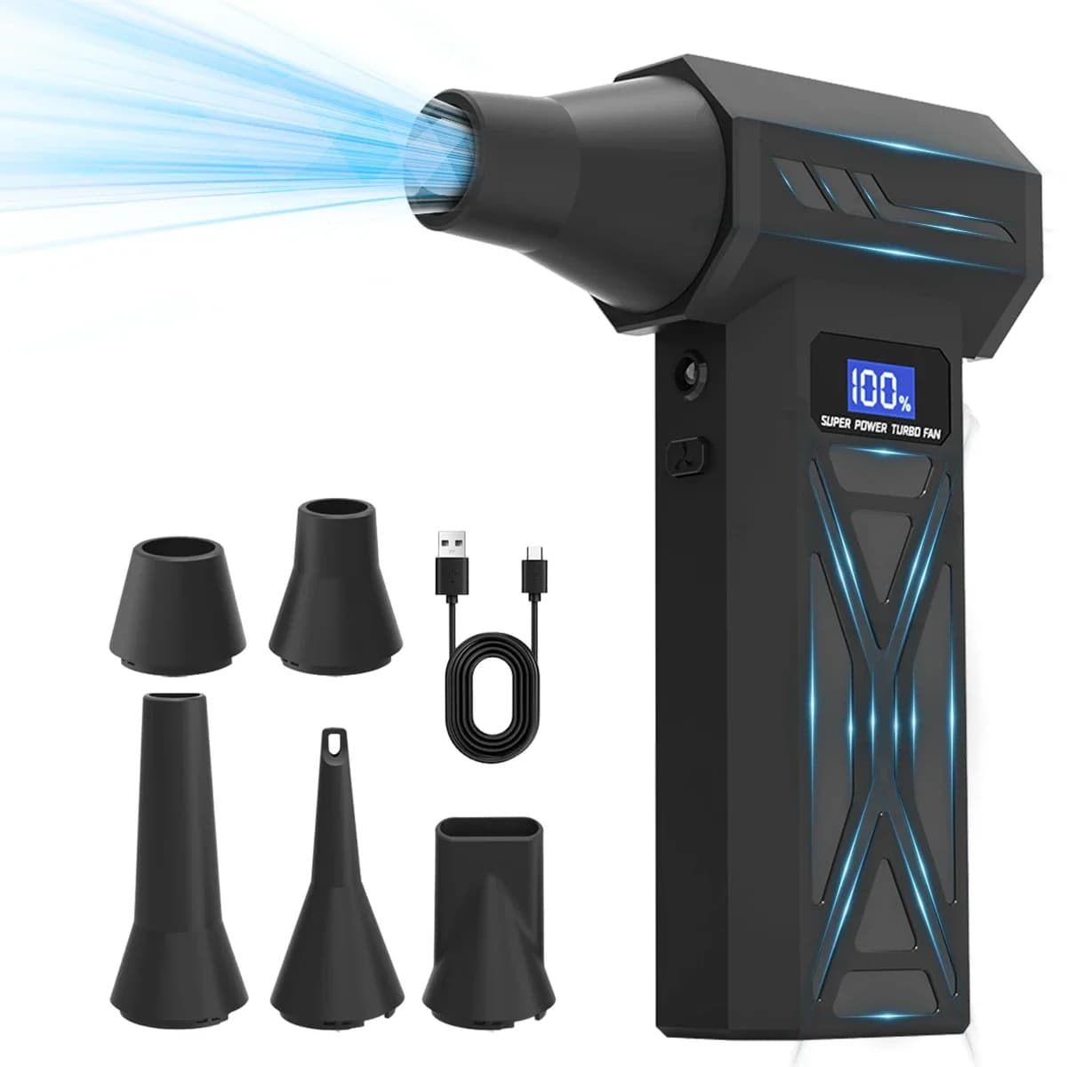 Nuovo ventilatore d'aria 2025 110000 giri/min 4 marce Turbo ventilatore a getto con luce a LED e display batteria - Spolverino ad aria compressa senza fili