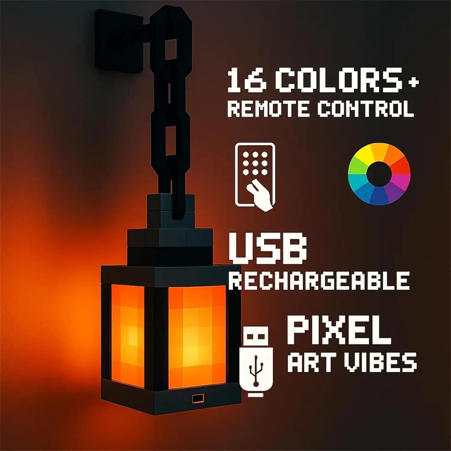Night Light Pixel Style Portable Lantern Table Ornament 16 Color Lantern Interior DIY Decoration Atmospheric light for festival