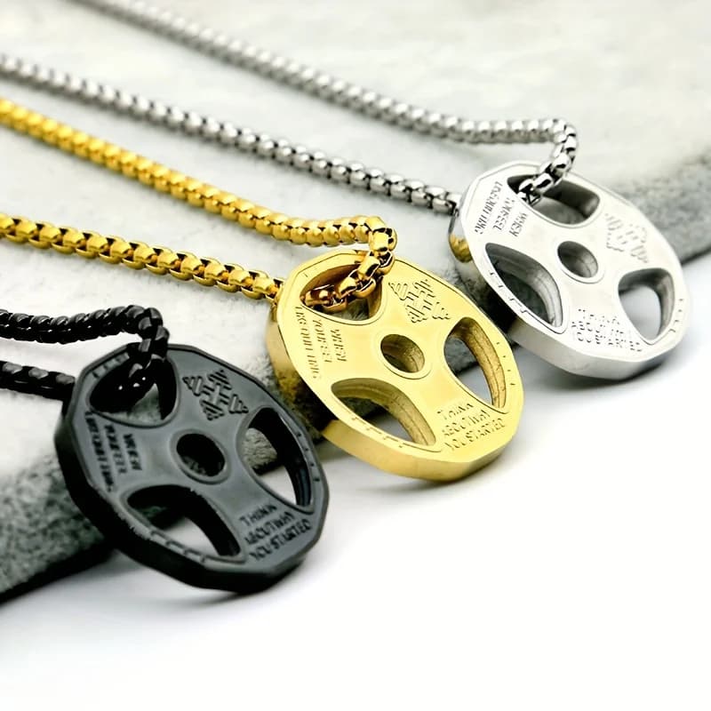Set di 3 Collane con Ciondolo a Forma di Manubrio in Acciaio Inossidabile, Gioielli Sportivi per Uomo e Donna