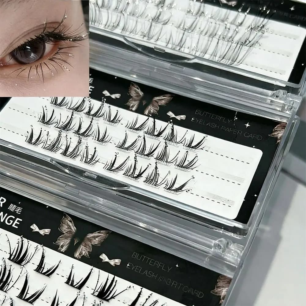 Individual Faux Eyelashes with Sparkling Strass, 3 Files of 3D Voluminous Cyuffs, Natural Style and Soft