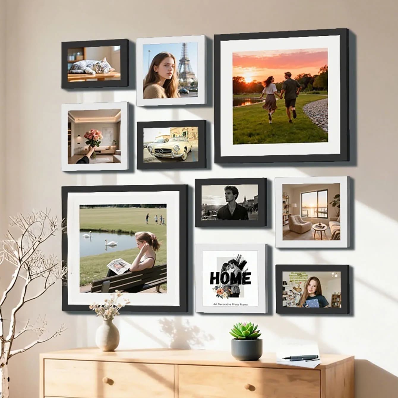 10Pcs/Set Wood Photo Frames For Pictures Wall Frame Decor Picture Frame Wall Hanging Commemorative Gift Accessories