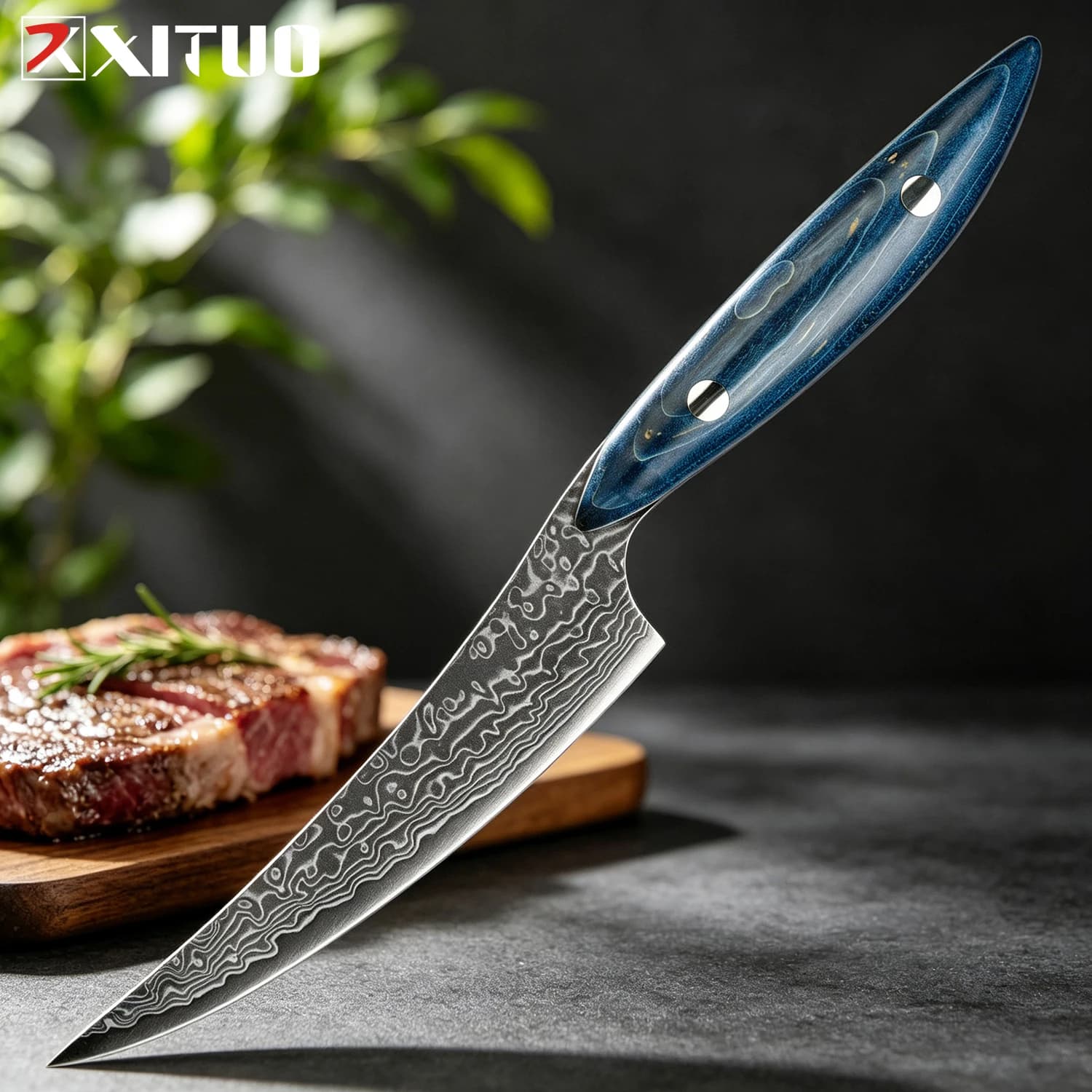 XITUO Damascus Steel 5" Japanese Utility Chef Knife Full Tang Sharp Kitchen Knife For Meat Fruit Vegetable Steak Home Cooking