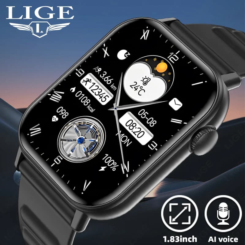 LIGE Nuovo Smartwatch da Uomo con Schermo Touch HD da 1,83”, Chiamate Bluetooth, Monitoraggio Fitness e Salute, Orologio Sportivo