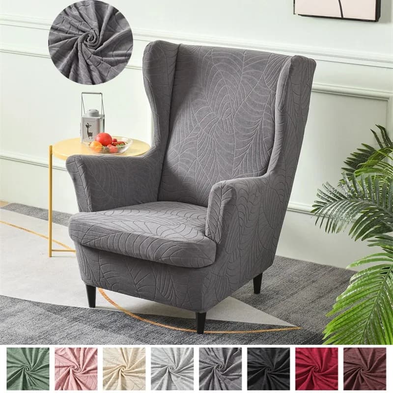 Jacquard wing chair lining with leaves All-inclusive elastic armchair cover for single non-slip sofa
