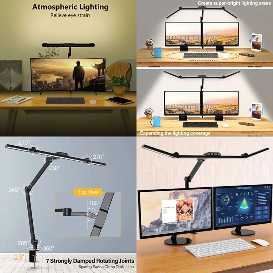 Lampada da Scrivania LED con Morsetto, Lampada da Architetto per Casa e Ufficio con Illuminazione d'Atmosfera, 24W Ultra Luminosa con Dimmer Automatico per Computer