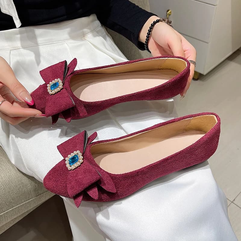 Scarpe Basse a Punta Piatta con Strass e Perle, Nuova Collezione Estate 2026, Scarpe da Donna con Tacco Basso