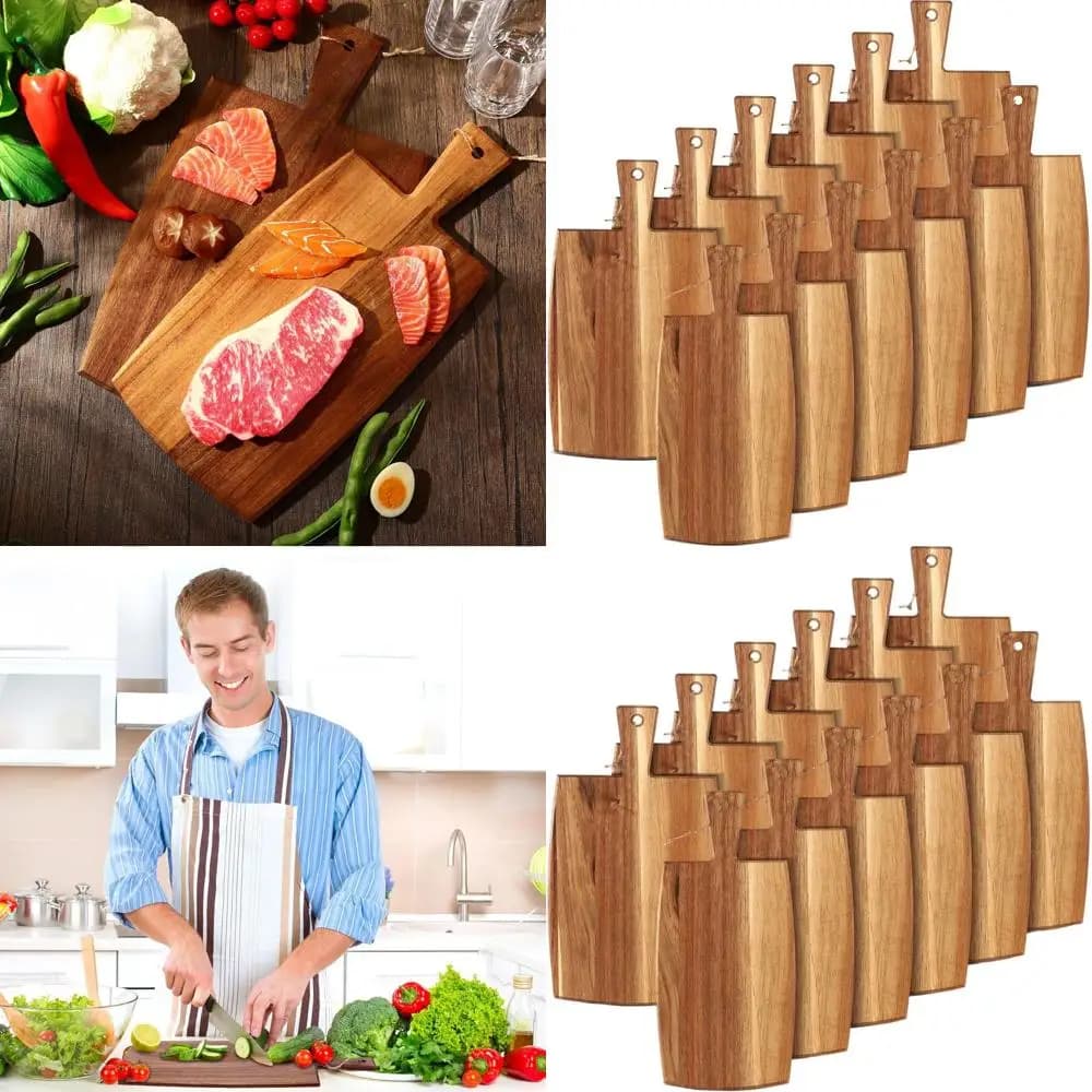 Set di 12 Grandi Taglieri in Legno da 17 Pollici con Manici per Cucina, Servizio e Regali di Nozze