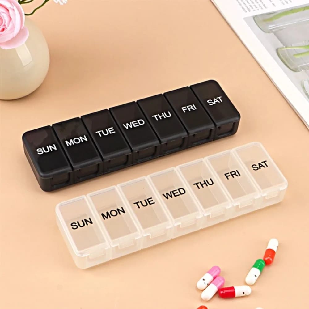 New Hot Premium Weekly Portable Cases 7 Days 7 Grills Pill Organizer Storage Box Travel container for medicines Vitamins Fish oils