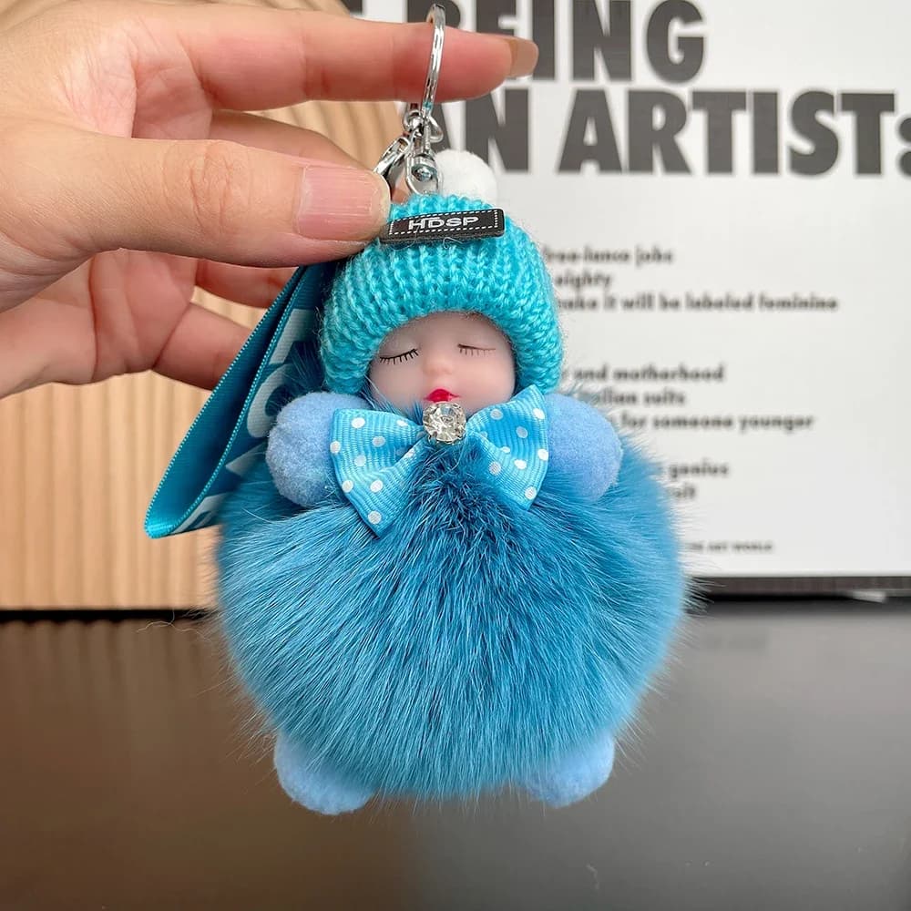 Borse da donna per ragazza Portachiavi Pompon in pelliccia di volpe Portachiavi per bambino addormentato Portachiavi per bambole in peluche soffice e carino Portachiavi per auto Regalo affascinante