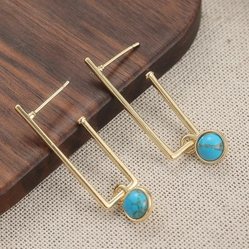 Vintage Turquoise Gold Plated Earrings For Women Exaggerated Design Long Dangle Earrings Personality Jewelry Gifts