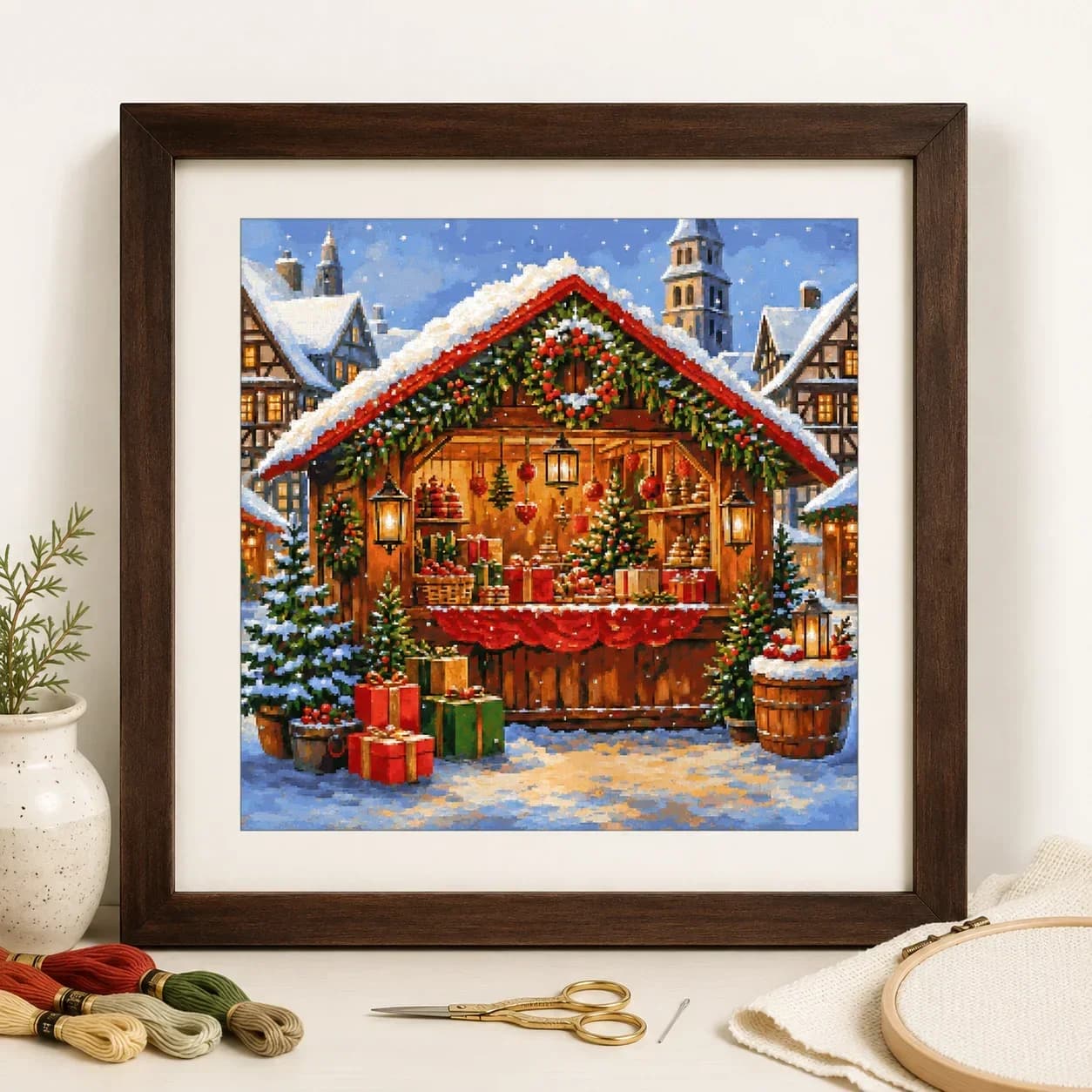 [ZZ8870-Christmas House in the Snow] Stamped Cross Stitch Kit 11CT 14CT 16CT 18CT Pre Printed Canvas Cotton Floss DIY Embroidery
