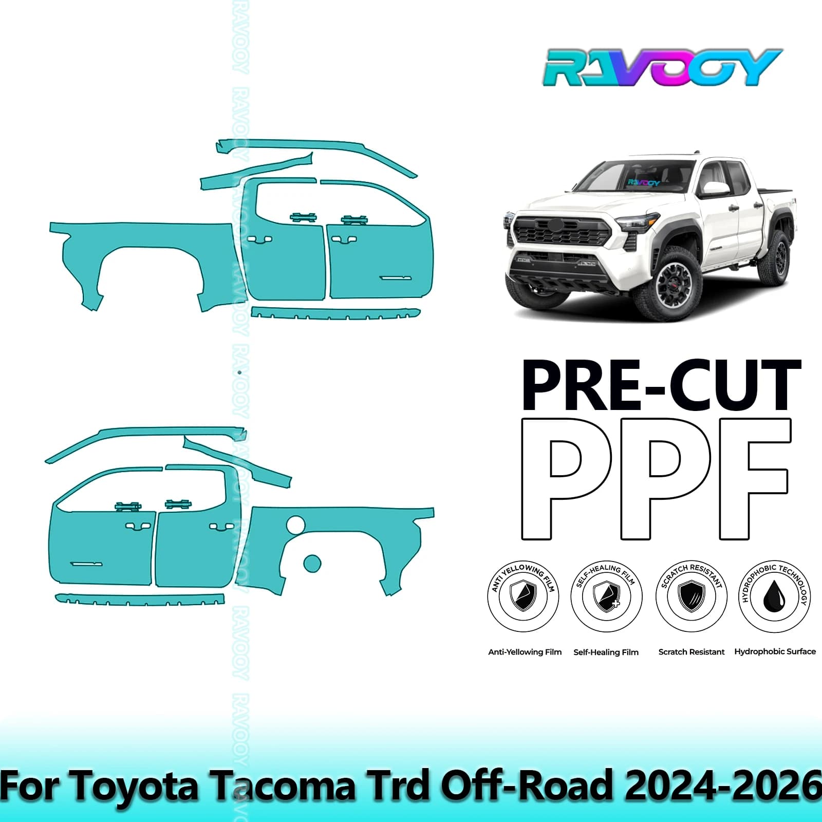 For Toyota Tacoma Trd Off-Road 2024-2026 8.5mil Transparent Opa Pre-Cut PPF Door and Pillar A/B Kit TPU Paint Protection Film Set