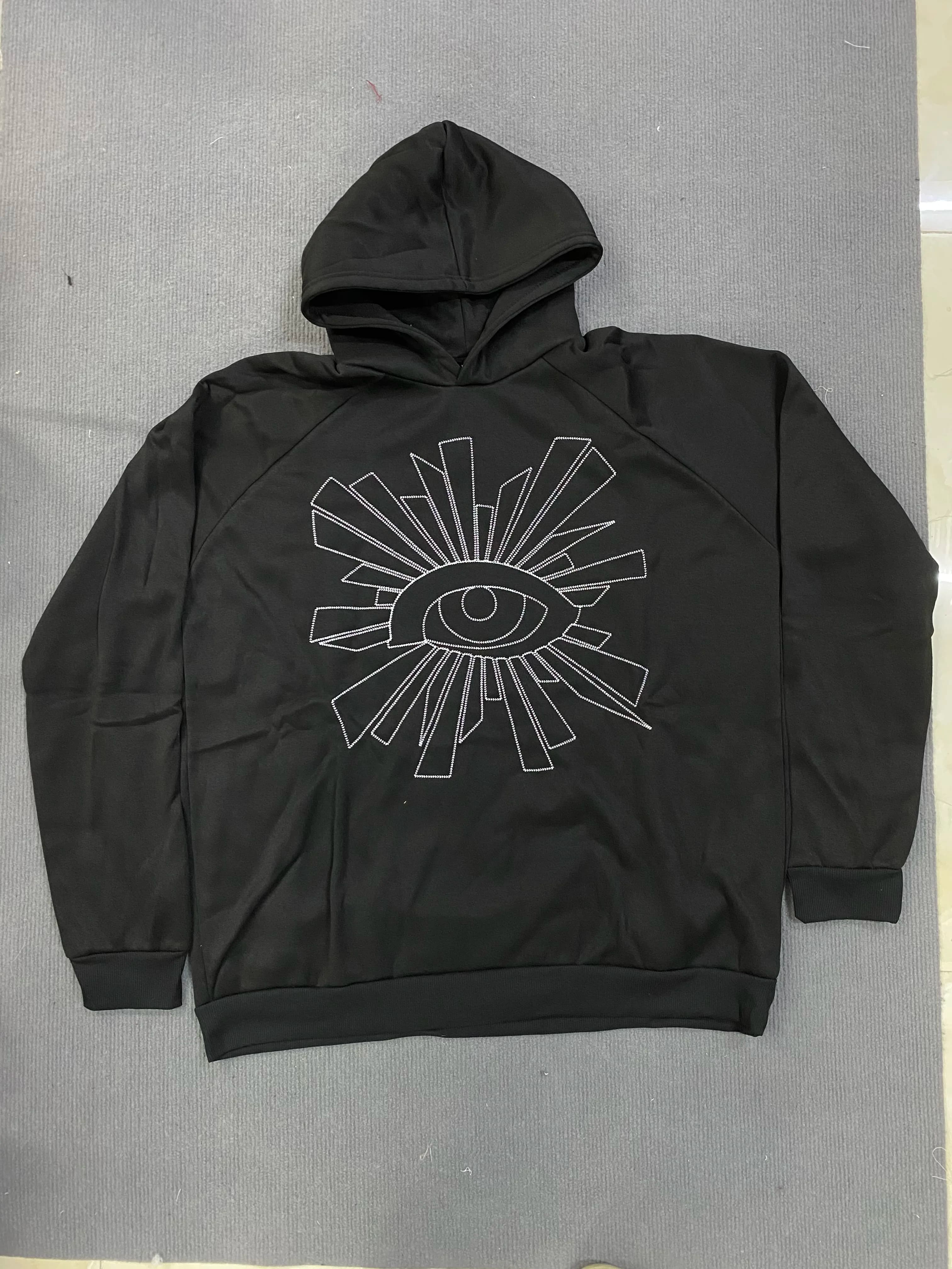 Knitted pullover hooded personalized eye pattern versatile fashion loose fitting men's and women's clothing Gothic style