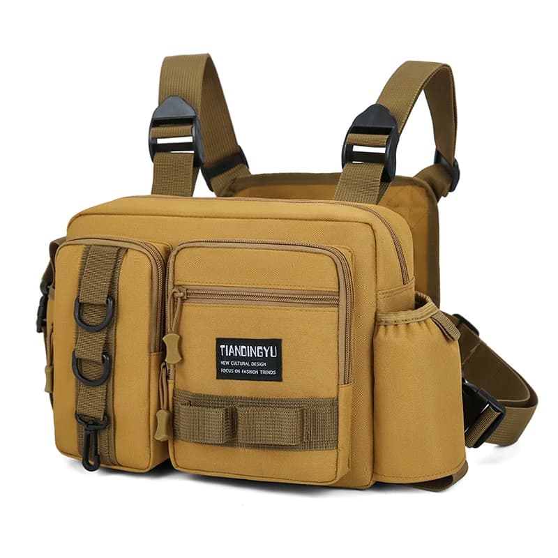 Gilet Tattico da Esterno con Zaino, Borsa da Petto per Ciclismo, Marsupio Multitasche in Tessuto Oxford con Tasca Portaborraccia, Nero