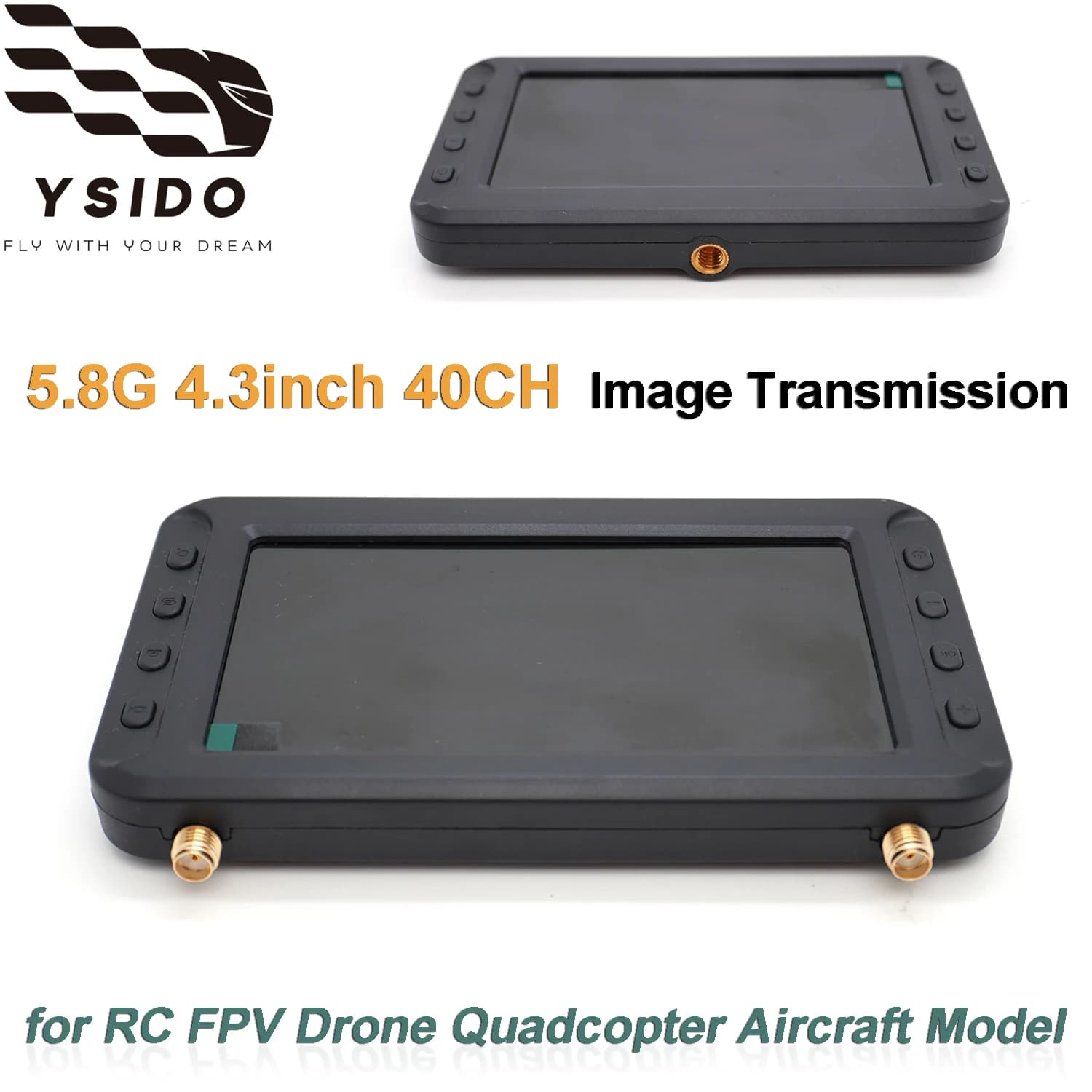 Monitor FPV RC YSIDO HD 5.8G 4.3 pollici 40CH con Ricezione Wireless e Trasmissione Immagini, Doppia Antenna per Droni FPV RC e Modelli Quadricottero