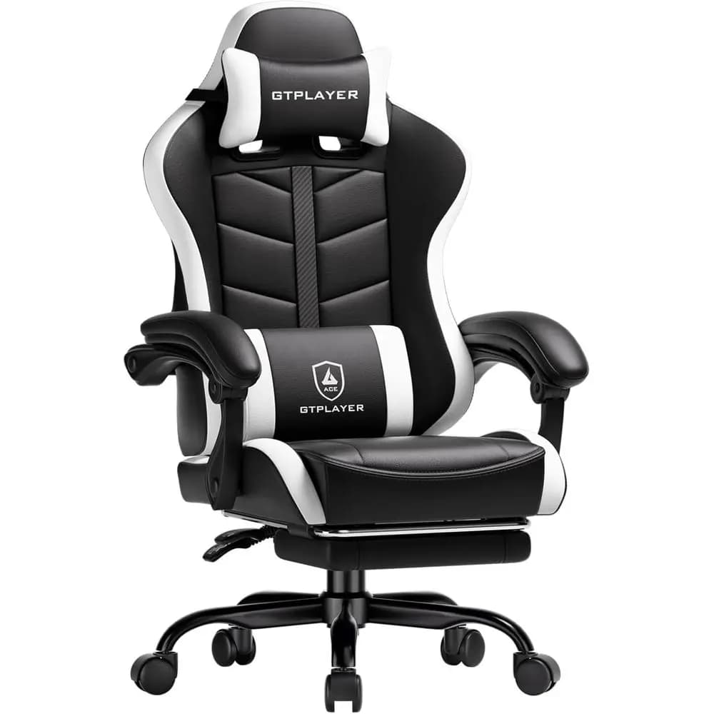 Sedia da Gaming Ergonomica Regolabile in Altezza con 90-155 gradi di inclinazione ° Poltrona Reclinabile con Supporto Lombare, Nero-Bianco