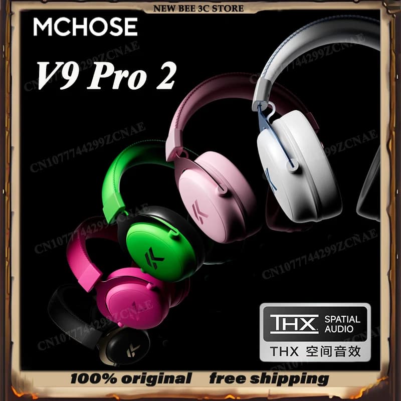 MCHOSE V9 Pro 2 Over Ear Gaming Headset Berry Red Four Mode Wireless Bluetooth Wired Thx Spatial Audio For Pc Fps Gaming