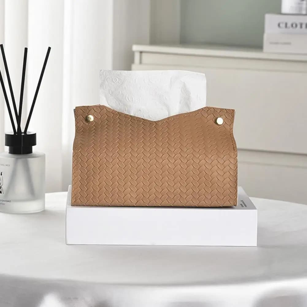 Non-Slip PU Leather Tissue Box Smooth Dispensing Tissue Holder Simple Paper Towel Case Organizer for Car Cup Holder Home Office