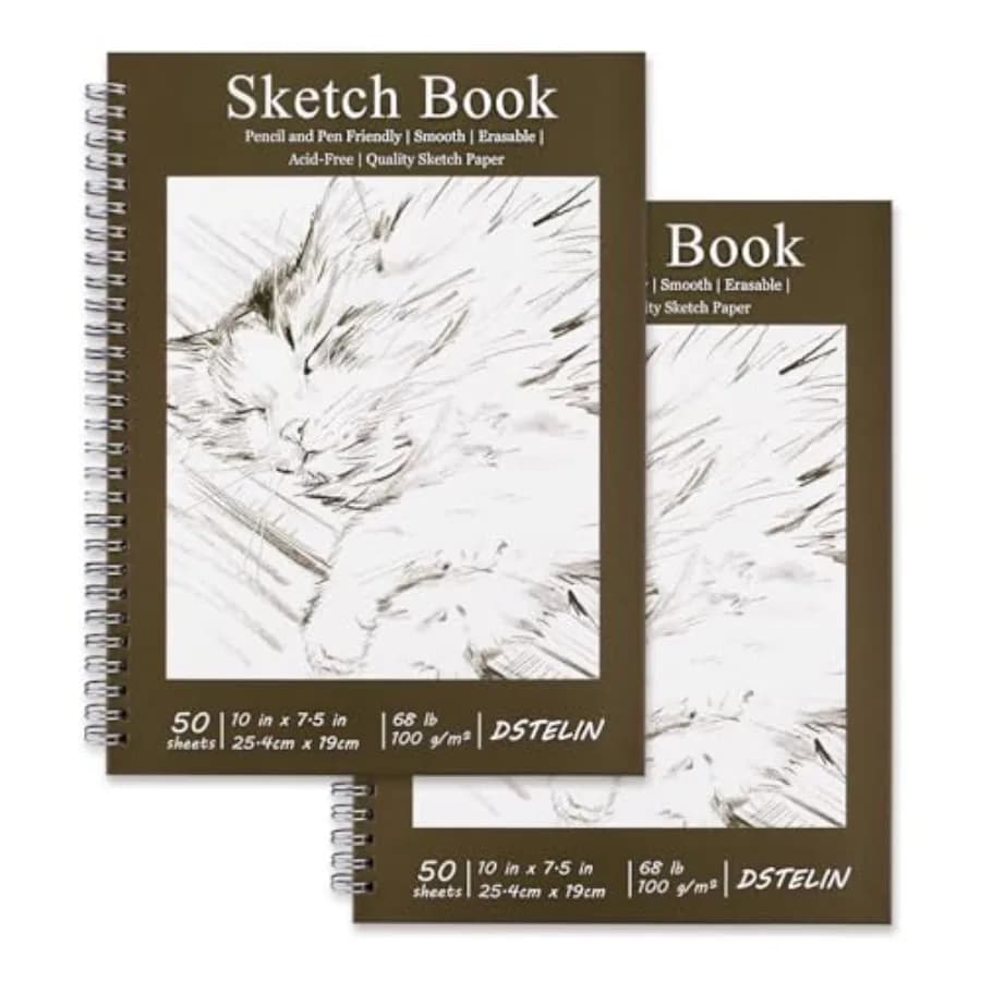 2 Pack 50 Sheets Spiral Bound Art Sketchbook, 10 x 7.5 Inch 100GSM Acid-Free Drawing Paper, Sketch Books with Cardboard Backing