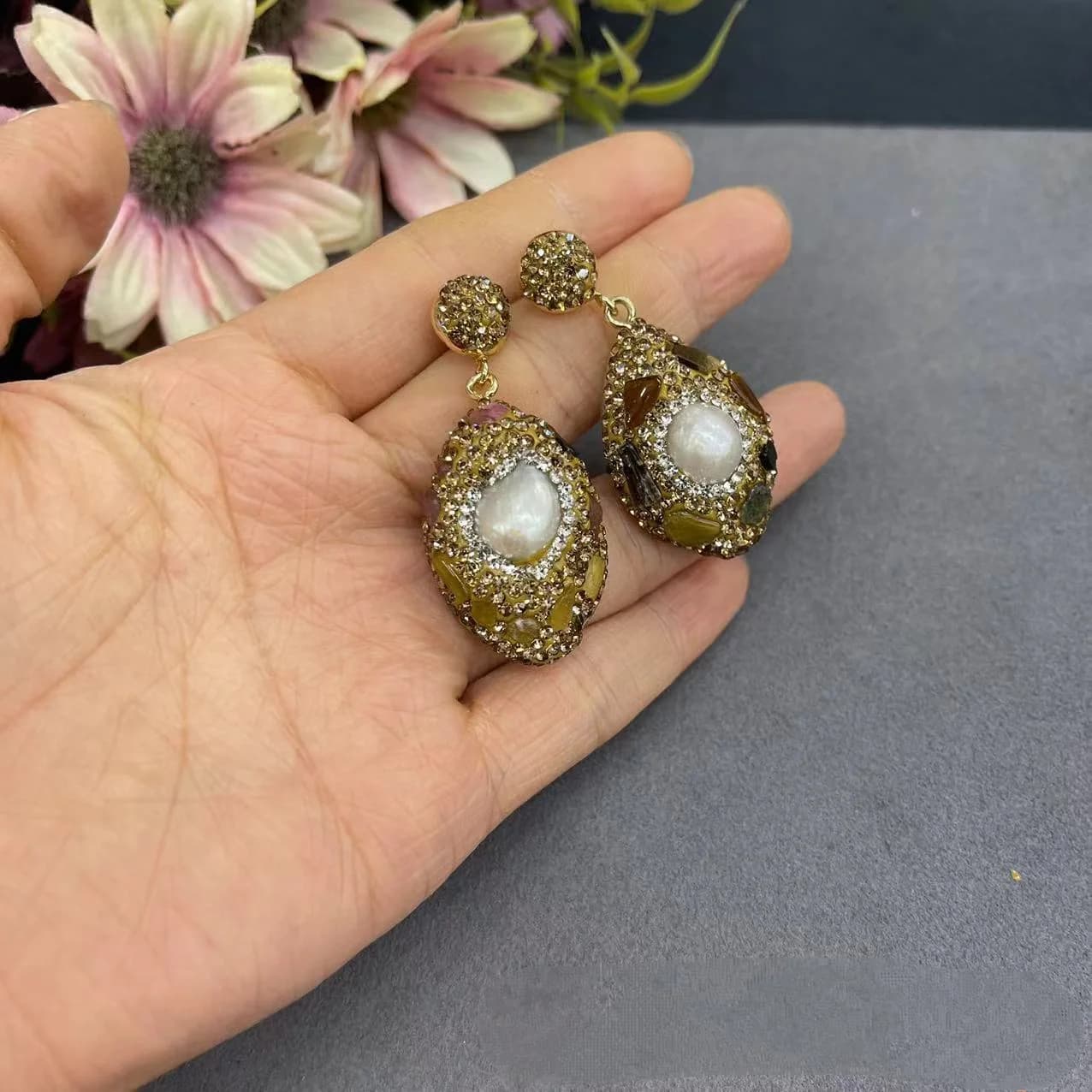Fashion Irregular Baroque Pearl Jewelry Set Women Colored Gemstone Pendant Necklace Earrings Rings Bracelet Long Sweater Chain