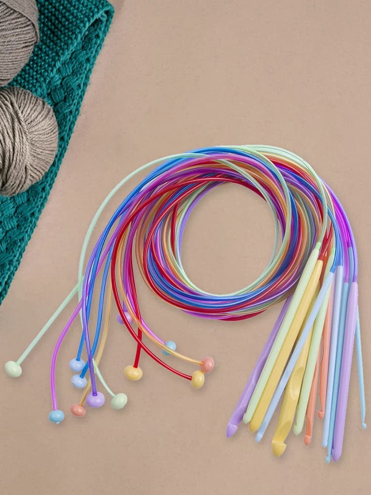 Set di 12 Uncinetti Colorati per Tappeti, Aghi Tunisini per Maglioni con Kit di Cavi, Strumenti Multifunzionali per Cucito Fai-da-Te