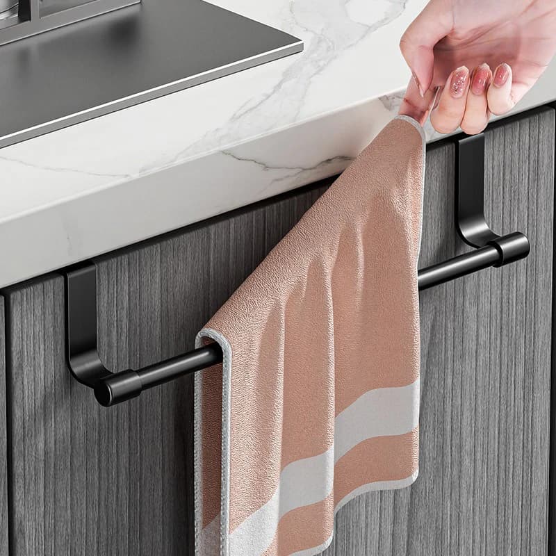 Over Door Towel Rack Rustproof Stainless Steel Hanging Towel Bar No Drill Storage Organizer for Bathroom Kitchen Cabinet Door