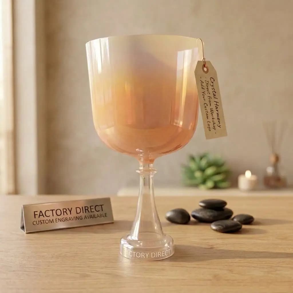 Pearlescent Orange Gradient Crystal Singing Holy Grail Bowl for Sound Bath Healing Meditation Yoga Alchemical Quartz Chalice