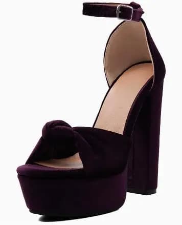 Dark Purple Velvet Platform Sandals Women Bow Knot Peep Toe Cover Heel Block Heels Ankle Strap Party Evening Dress Sandals