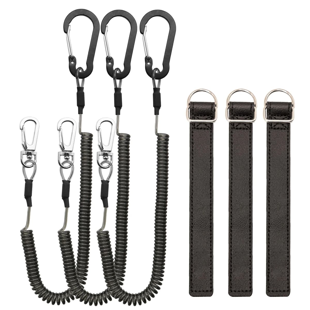 Fishing Tools Holder Tie Belt Wrap for Fishing Rods Straps 2M Elasticity Lanyard Anti Lost Wire Spring Rope With Metal Carabiner