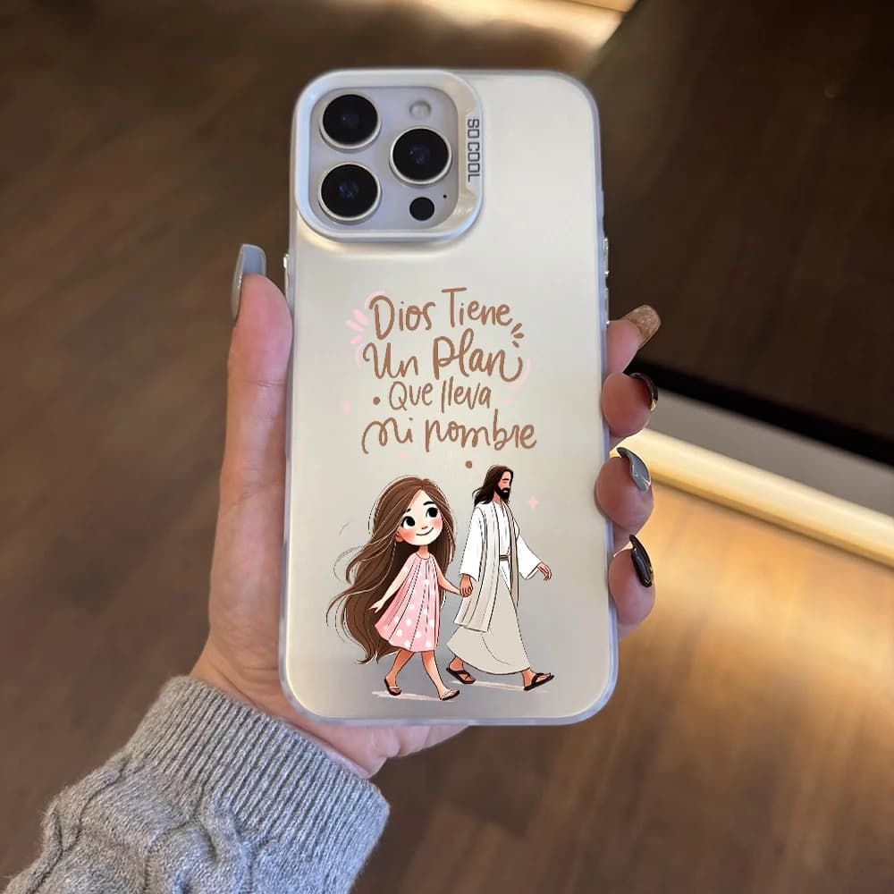 Una bellissima custodia per telefono che rappresenta una ragazza fortunata che cammina con Dio per l'iPhone 16 15 14 13 12 11 Pro Max Plus