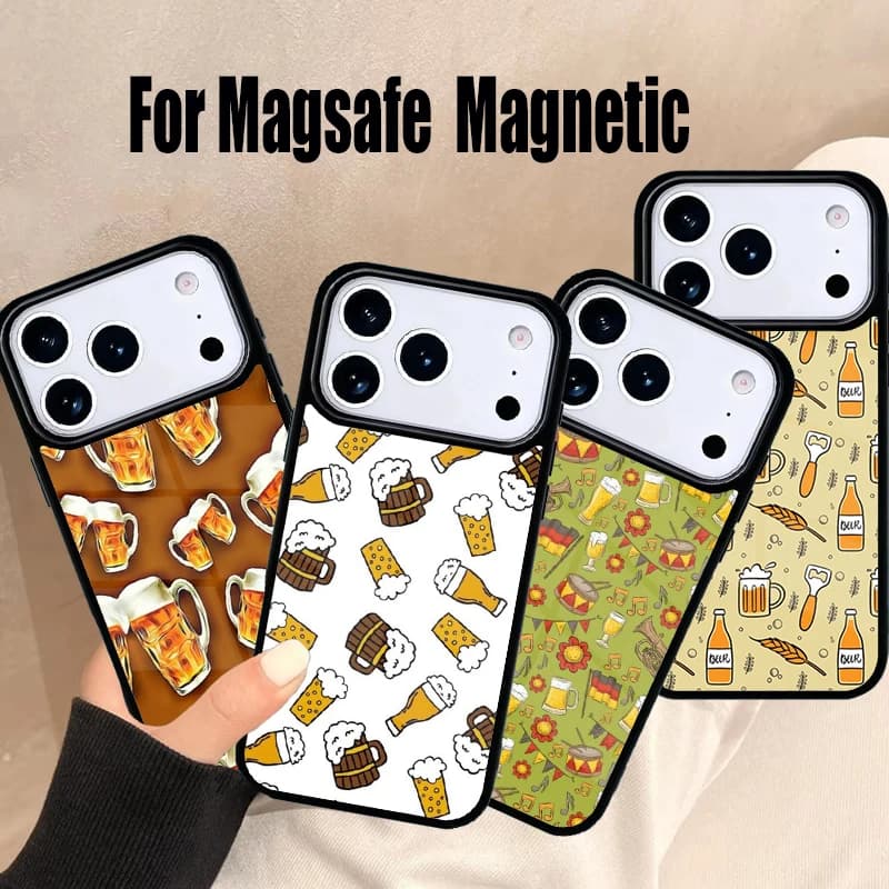 Custodia per telefono divertente a forma di boccale da birra per iPhone 17 Air 16e 15 14 13 12 11 Pro Max Plus, cover magnetica wireless Magsafe