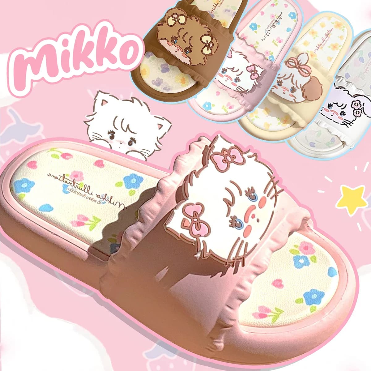Home Slippers Mikko Authentic for Women Kawaii Mikko Milk Cammy Mousse Girl Heart Fresh Summer Slippers Outlying Girl Gift