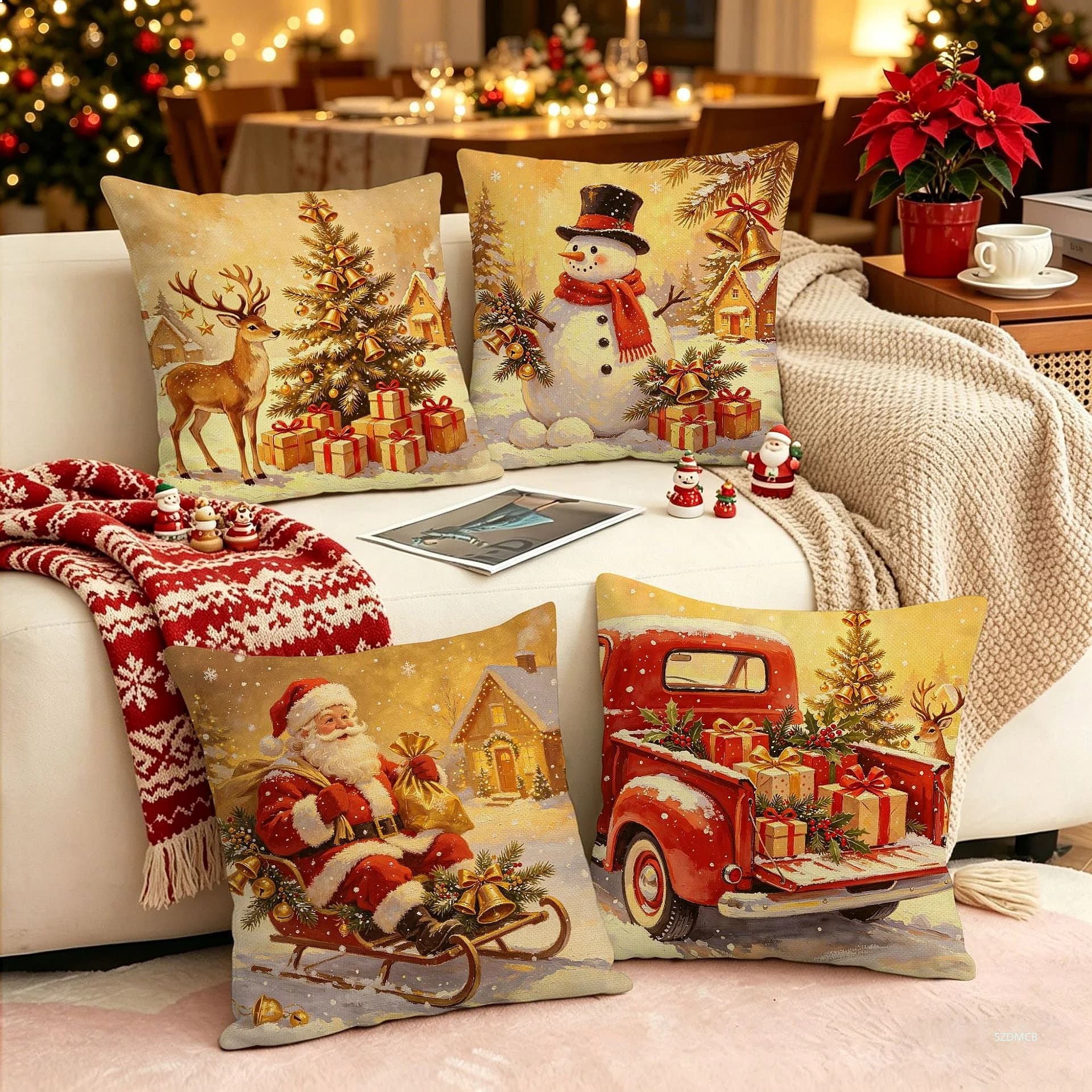 2026 Christmas Snowman Cushion Cover Linen Holiday Decorative Sofa Pillow Cover Indoor