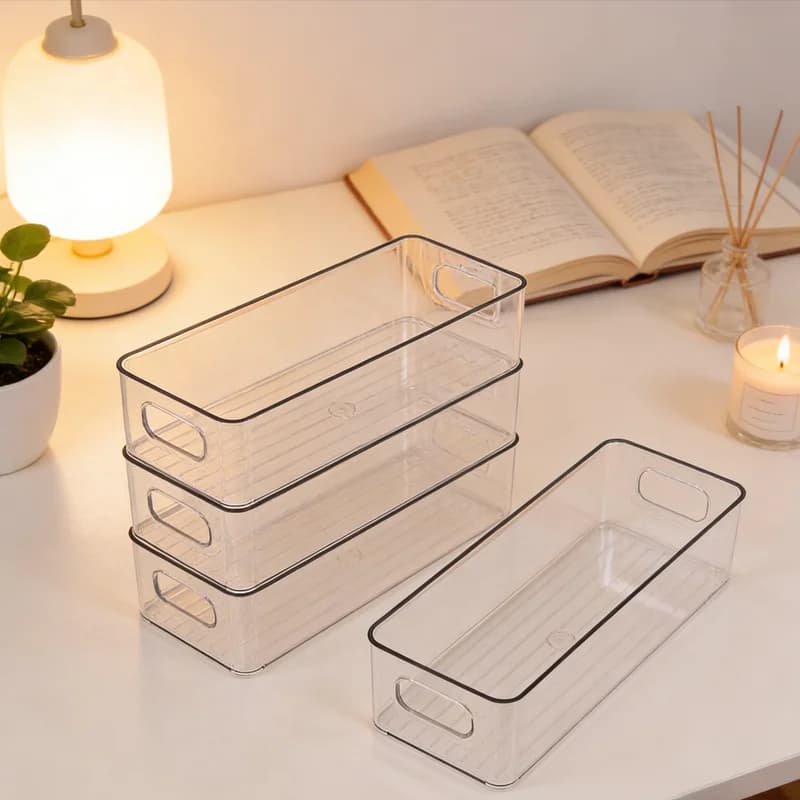Contenitori trasparenti multiuso impilabili ​ Scatola in Plastica Versatile con Manici per Frigorifero, Trucchi, Organizzatore da Scrivania, Ottima per Ciglia Finte