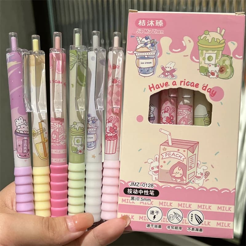 6 pz/set penna Gel per cartoni animati Kawaii ad asciugatura rapida 0. 5mm inchiostro nero scrittura penna elegante liscia cancelleria per studenti forniture per ufficio regalo