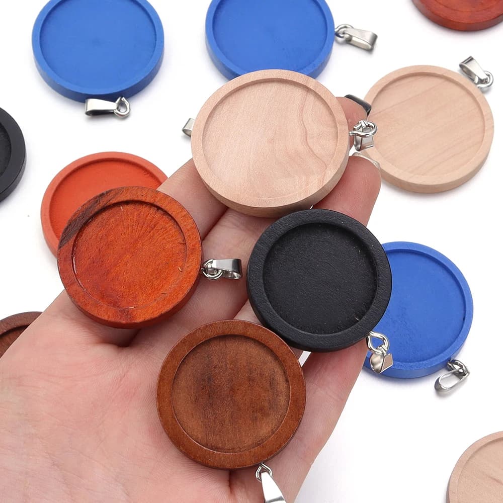 1-5 pz/lotto Base Rotonda in Legno per Cabochon da 25-30mm, Ciondoli, Orecchini, Vassoio Vuoto, Ciondolo per Collana, Accessori per Creazione Gioielli