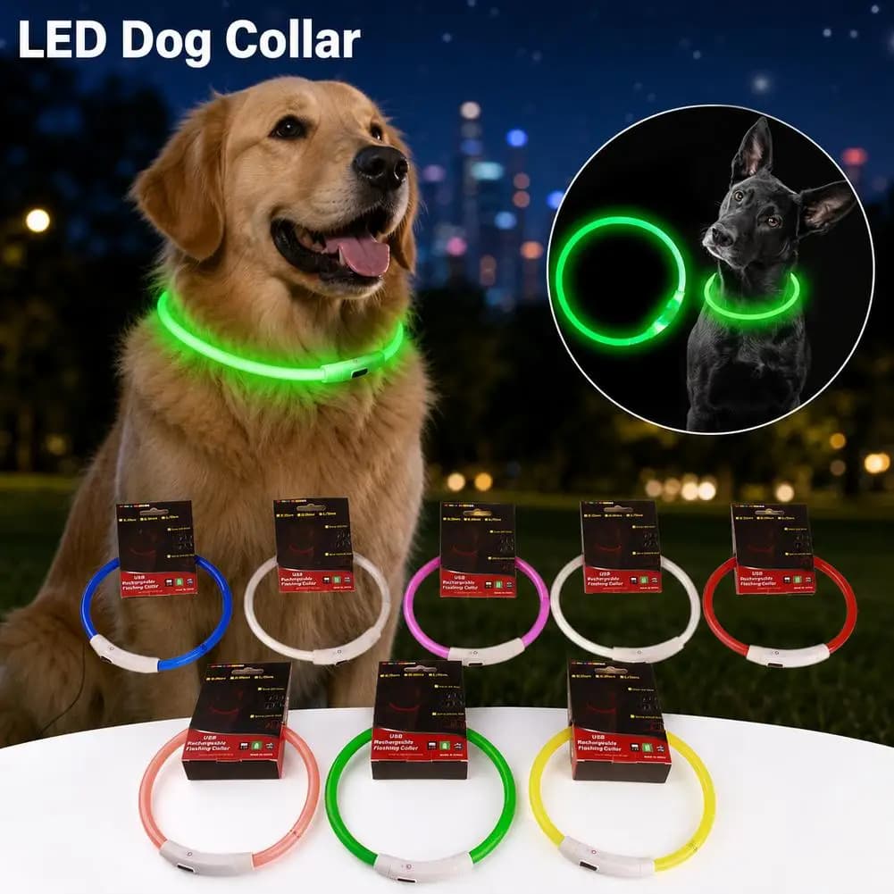 LED Dog Collar USB Rechargeable Glowing Pet Necklace Fiber Optic Safety Light Up Collar For Dogs Night Walking Waterproof