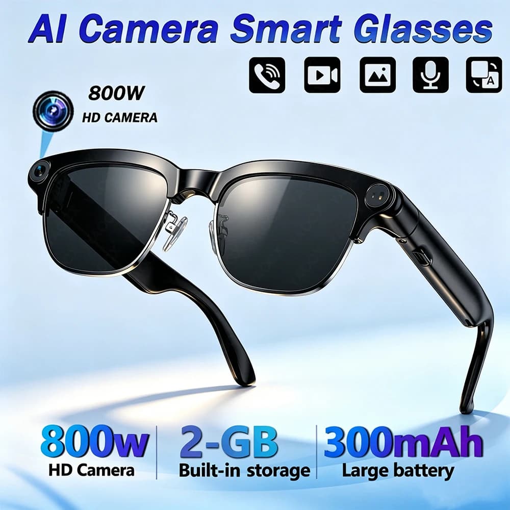 New 8MP Smart AI Camera Glasses 1080P Video Recording BT Call IPX4 300Mah WiFi Transfer Dual-mic Anti-Shake Smart Sunglasses