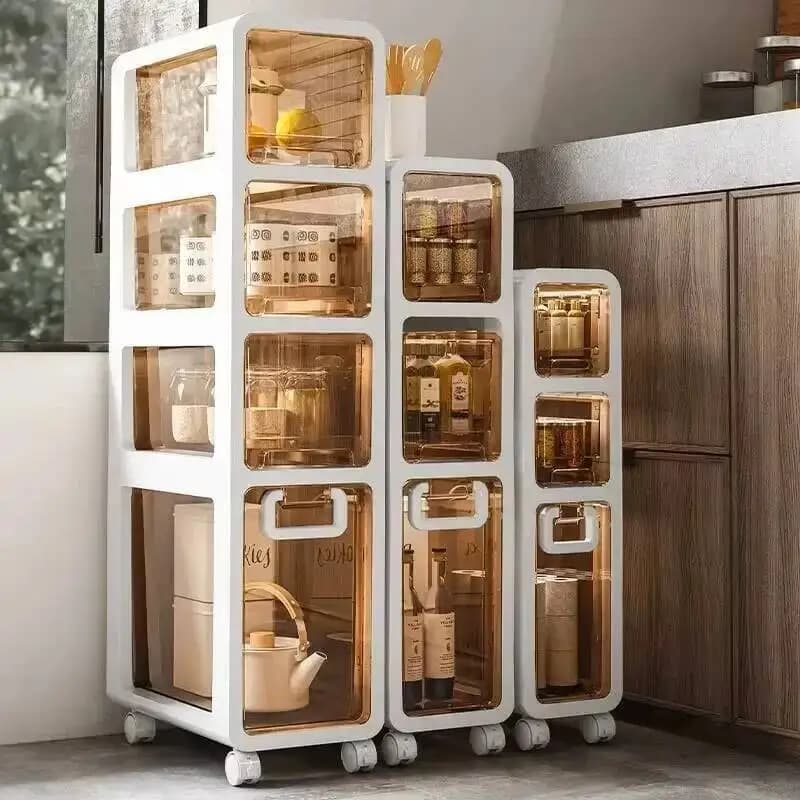 Bathroom and Kitchen Storage Cabinet, Toilet Organizer, 20 cm Strait Cabinet with Drawers, Slots Rack